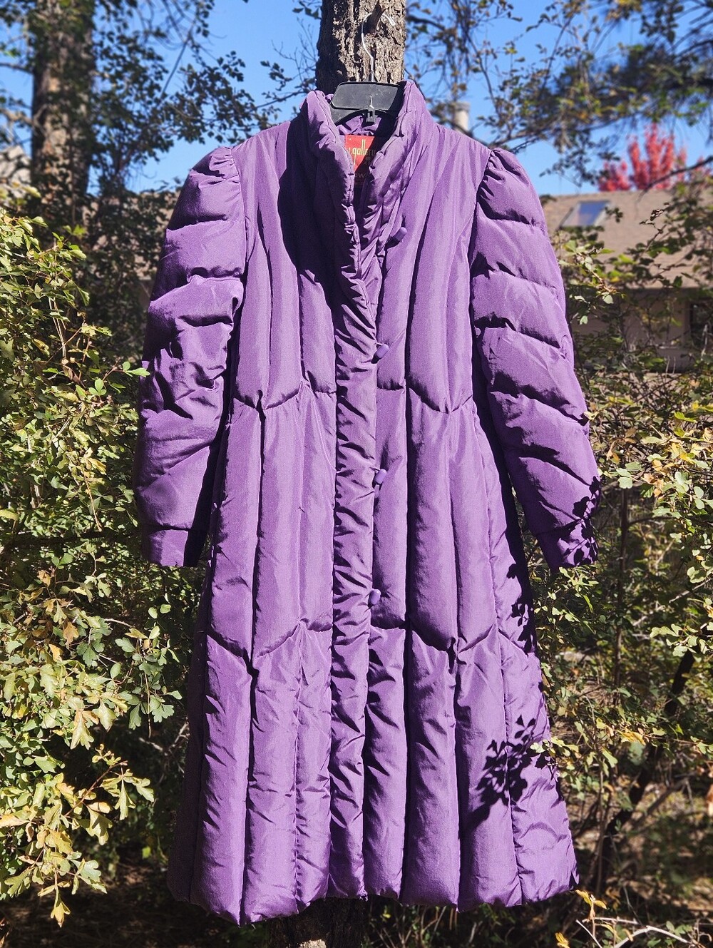 Vintage 80s J Gallery Down Maxi Puffer Coat Purple Puff Sleeve Jacket Medium